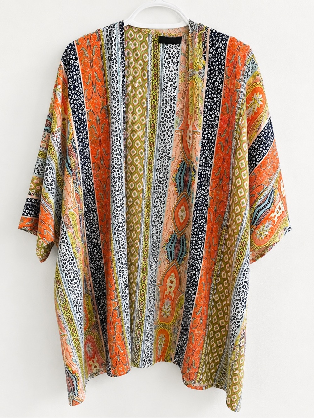 Women’s Boho Patchwork Kimono Cardigan Orange Navy Paisley Animal Print